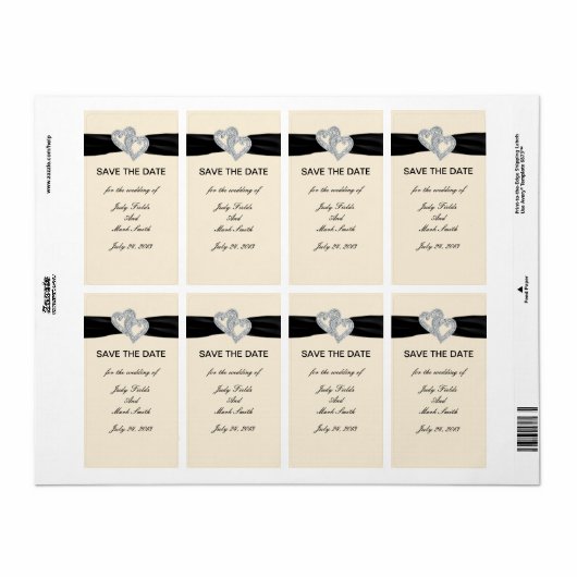 Aangepast diamantzwart lint bespaart op datum-stic etiket (Full Sheet)