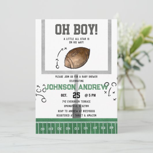 Aangepast digitaal Football Baby shower Kaart (Staand voorkant)