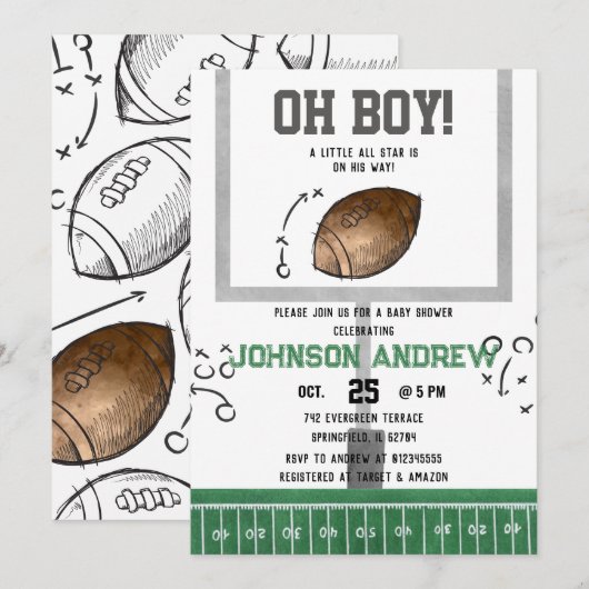 Aangepast digitaal Football Baby shower Kaart (Voorkant / Achterkant)