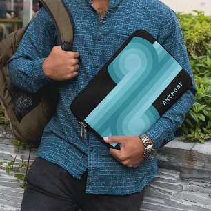 Aangepast Donker Blauwgroen Blauw Aqua Zwart Retro Laptop Sleeve