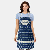 Aangepast, donkerblauw ivory Trellis-patroon Schort (Gedragen)