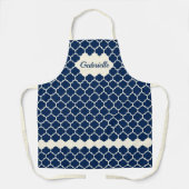 Aangepast, donkerblauw ivory Trellis-patroon Schort (Voorkant)