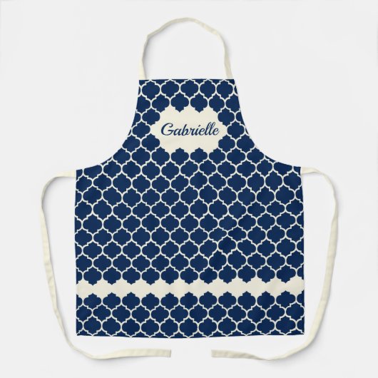 Aangepast, donkerblauw ivory Trellis-patroon Schort (Voorkant)