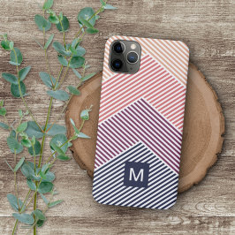 Aangepast donkerblauw magenta rood Oranje strepen  iPhone 12 Hoesje