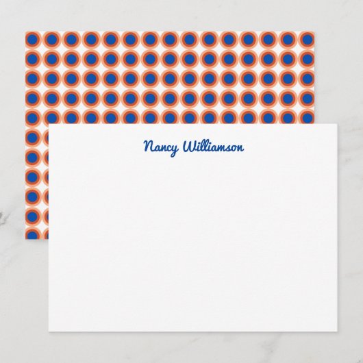 Aangepast donkerblauw Oranje maroon Retro Naam toe Notitiekaartje (Voorkant / Achterkant)