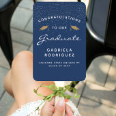 Aangepast donkerblauw wit goudAfstuderen voor foto Handwaaier