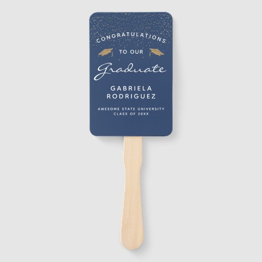 Aangepast donkerblauw wit goudAfstuderen voor foto Handwaaier (Voorkant)