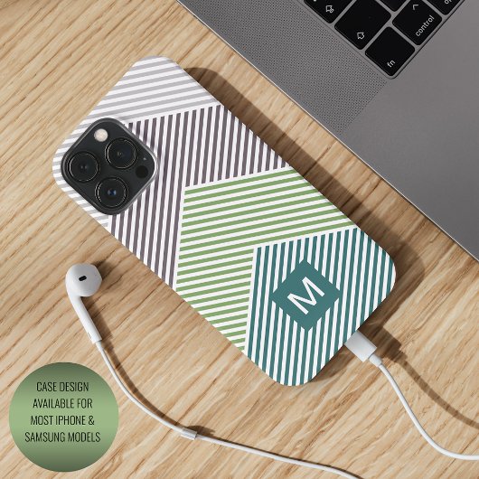 Aangepast Donkerbruin Lime Groen Taupe Stripes Pat iPhone Hoesje