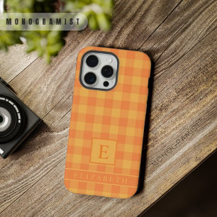 Aangepast donkeroranje lichtgeel geruit patroon iPhone 15 pro max case