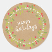 Aangepast donkerrood Holly Berries Groene bladeren Ronde Sticker (Voorkant)