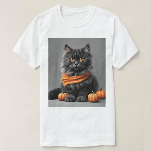 Aangepast donzig grijs Halloween kat wit T-shirt (Design voorkant)