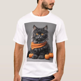 Aangepast donzig grijs Halloween kat wit T-shirt