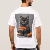 Aangepast donzig grijs Halloween kat wit T-shirt (Achterkant)