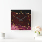 Aangepast door Bourgogne en Gold Agate Vierkante Klok (Huis)
