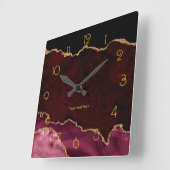 Aangepast door Bourgogne en Gold Agate Vierkante Klok (Hoek)