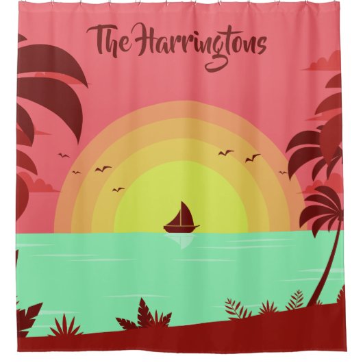 Aangepast douchegordijn voor Beach Illustratie (Voorkant)