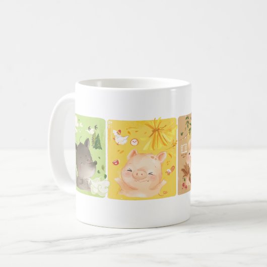 [Aangepast] Drie kleine varkens en Big Bad Wolf Koffiemok (Voorkant links)