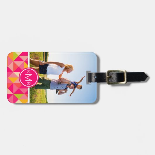 Aangepast driehoekspatroon foto en monogram bagagelabel (Voorkant horizontaal)