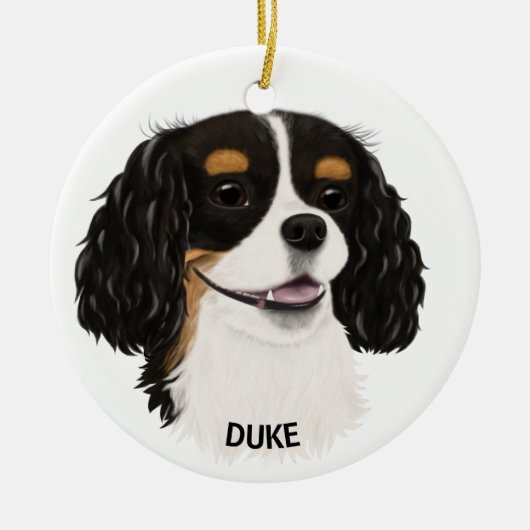 Aangepast driekleurig Cavalier King Spaniel Keramisch Ornament (Voorkant)