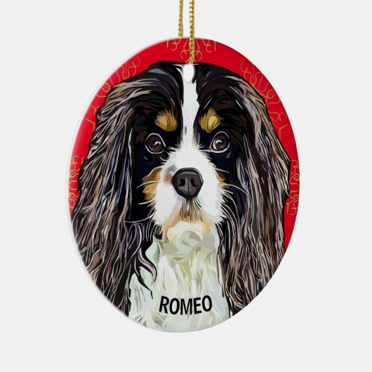 Aangepast driekleurig Cavalier King Spaniel Keramisch Ornament (Rechts)