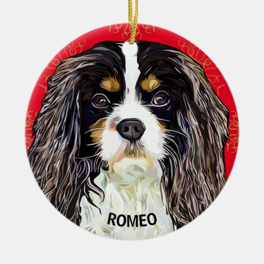 Aangepast driekleurig Cavalier King Spaniel Keramisch Ornament (Voorkant)