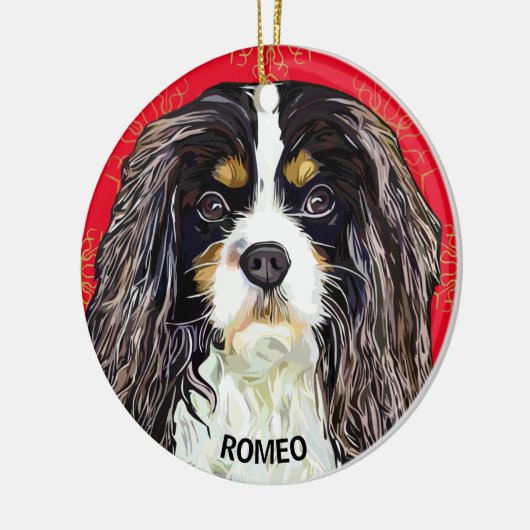 Aangepast driekleurig Cavalier King Spaniel Keramisch Ornament (Links)
