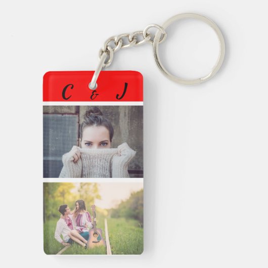 Aangepast, Dubbelzijdig, Foto's en Initialen. Sleutelhanger (achterkant)