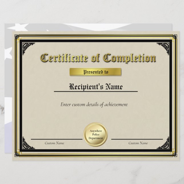 Aangepast dun goudzegelcertificaat (Voorkant / Achterkant)