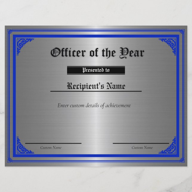 Aangepast dunne blauwe lijn vlag certificaat (Voorkant)