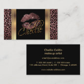 Aangepast - Dusty Roos Glitter Lips op luipaarhuid Visitekaartje (Voorkant / Achterkant)