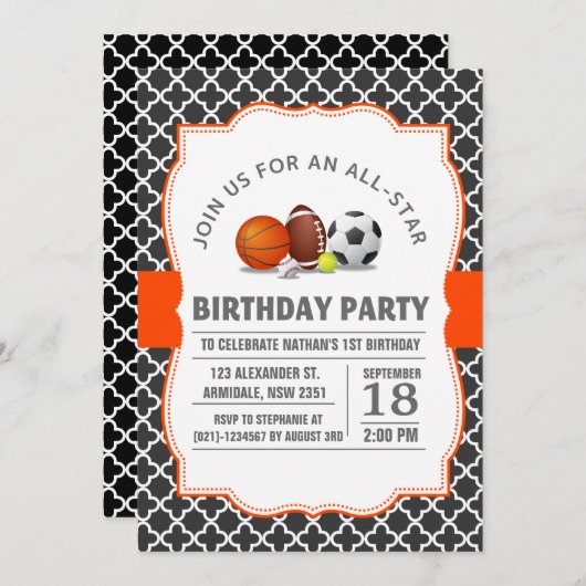 Aangepast een all-star quatrefoil-verjaardagsfeest kaart (Voorkant / Achterkant)