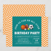 Aangepast een all-star sportfeestje kaart (Voorkant / Achterkant)