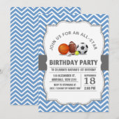 Aangepast een all-star sportfeestje kaart (Voorkant / Achterkant)