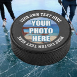 Aangepast één van een soort aangepast hockey puck<br><div class="desc">gemakkelijk te creëer en uw Eigen Hockey puck van de Douane van Ricaso te maken.. voeg een foto en gekromde tekst aan uw eigen douane Gepersonaliseerde puck toe</div>