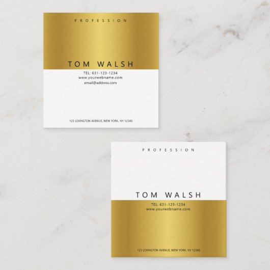 Aangepast, eenvoudig elegant Gold White-Visitekaar Vierkante Visitekaartje (Voorkant / Achterkant)