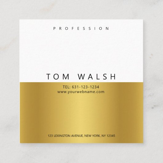 Aangepast, eenvoudig elegant Gold White-Visitekaar Vierkante Visitekaartje (Achterkant)