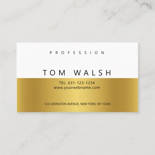 Aangepast, eenvoudig elegant Gold White-Visitekaar Visitekaartje (Achterkant)