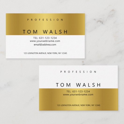 Aangepast, eenvoudig elegant Gold White-Visitekaar Visitekaartje (Voorkant / Achterkant)