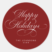 Aangepast Eenvoudig Elegant Script Rode Kerst Vaka Ronde Sticker (Voorkant)