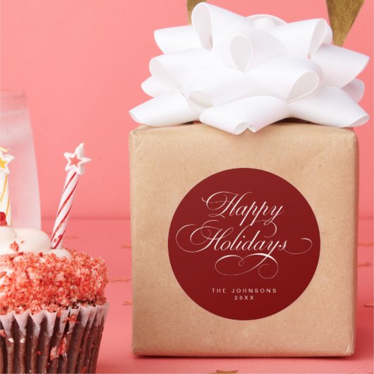 Aangepast Eenvoudig Elegant Script Rode Kerst Vaka Ronde Sticker (Feest)