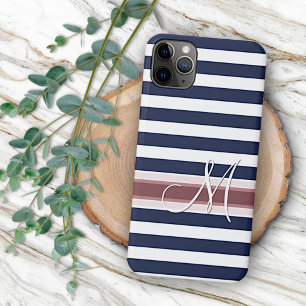Aangepast Eenvoudig Klassiek Blauw Wit Gestreept P Case-Mate iPhone Case