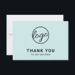 Aangepast, eenvoudig, modern, Turquoise Logo Busin Bedankkaart<br><div class="desc">Aangepaste turquoise-visitekaartjes met een minimalistisch design aan de voorkant van uw logo en "Bedankt voor uw aankoop". De achterkant heeft je persoonlijke boodschap. Een eenvoudig en eenvoudig ontwerp dat nog altijd even professioneel is. Deze eenvoudige dankjewel is geweldig voor elk type bedrijf,  groot of klein.</div>