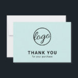 Aangepast, eenvoudig, modern, Turquoise Logo Busin Bedankkaart<br><div class="desc">Aangepaste turquoise-visitekaartjes met een minimalistisch design aan de voorkant van uw logo en "Bedankt voor uw aankoop". De achterkant heeft je persoonlijke boodschap. Een eenvoudig en eenvoudig ontwerp dat nog altijd even professioneel is. Deze eenvoudige dankjewel is geweldig voor elk type bedrijf,  groot of klein.</div>