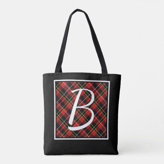 Aangepast Eenvoudig Rood Geel Zwart Tartan Patroon Tote Bag (Achterkant)