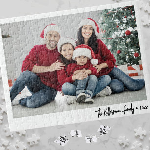 Aangepast eenvoudig script familie foto cadeau legpuzzel
