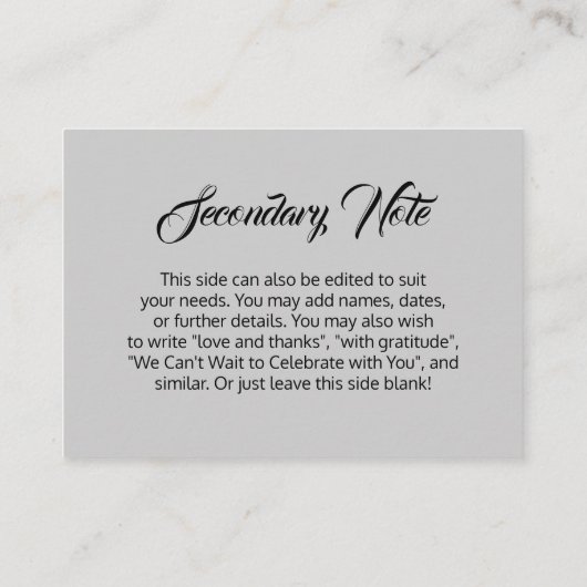 Aangepast, eenvoudig, veelzijdig, lichtgrijs huwel informatiekaartje (Achterkant)