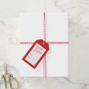 Aangepast eenvoudig wit kleurenpatroon op rood cadeaulabel