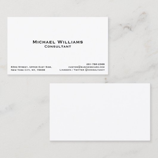 Aangepast, eenvoudig wit minimalistisch visitekaartje (Voorkant / Achterkant)