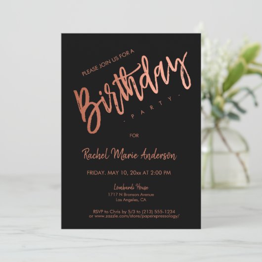 Aangepast eenvoudig zwart Roos Gold Foil Birthday  Kaart (Staand voorkant)