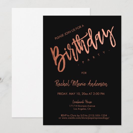 Aangepast eenvoudig zwart Roos Gold Foil Birthday  Kaart (Voorkant / Achterkant)